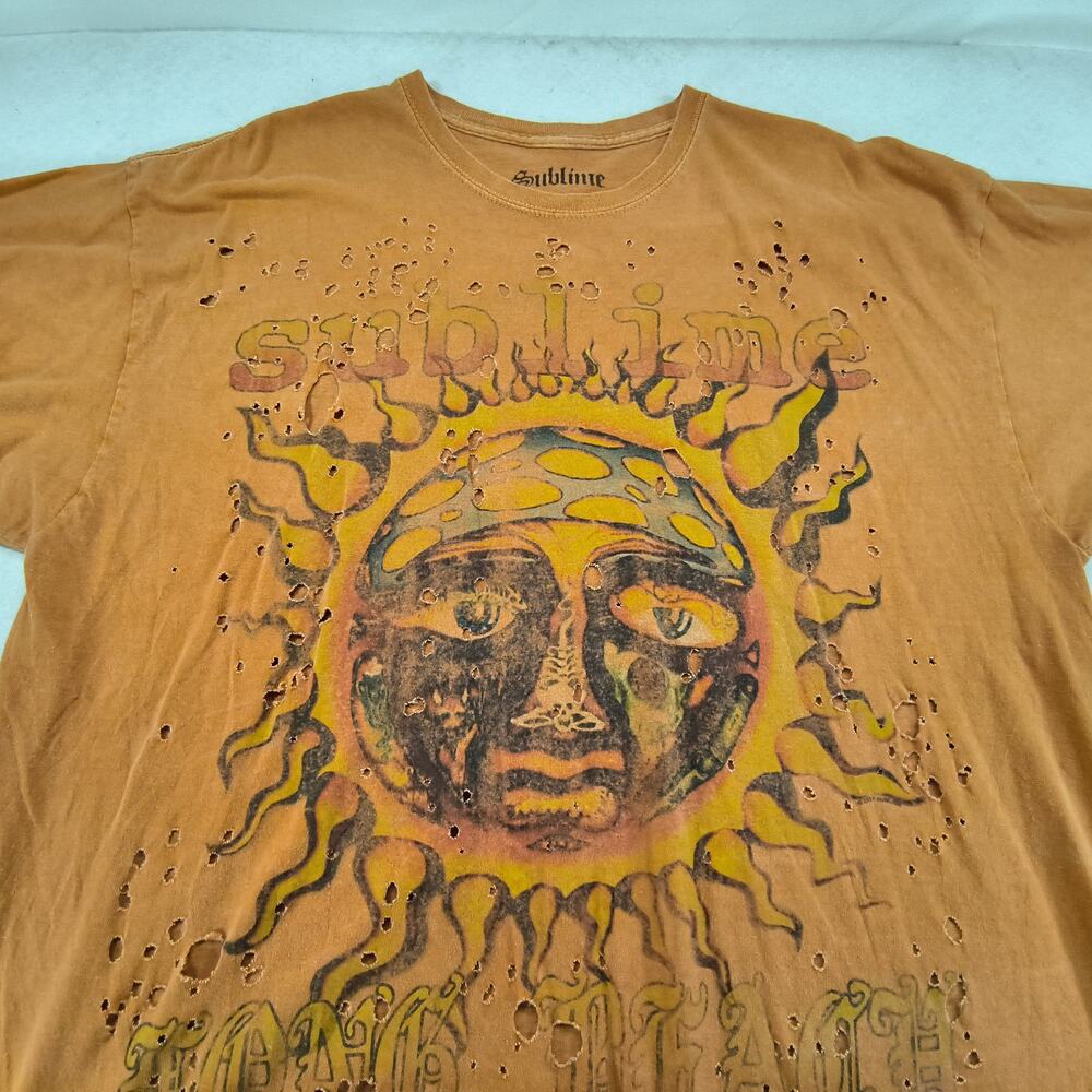Sublime Band Short Sleeve Crew Neck Pre Torn T Shirt Mens Size Medium M Orange